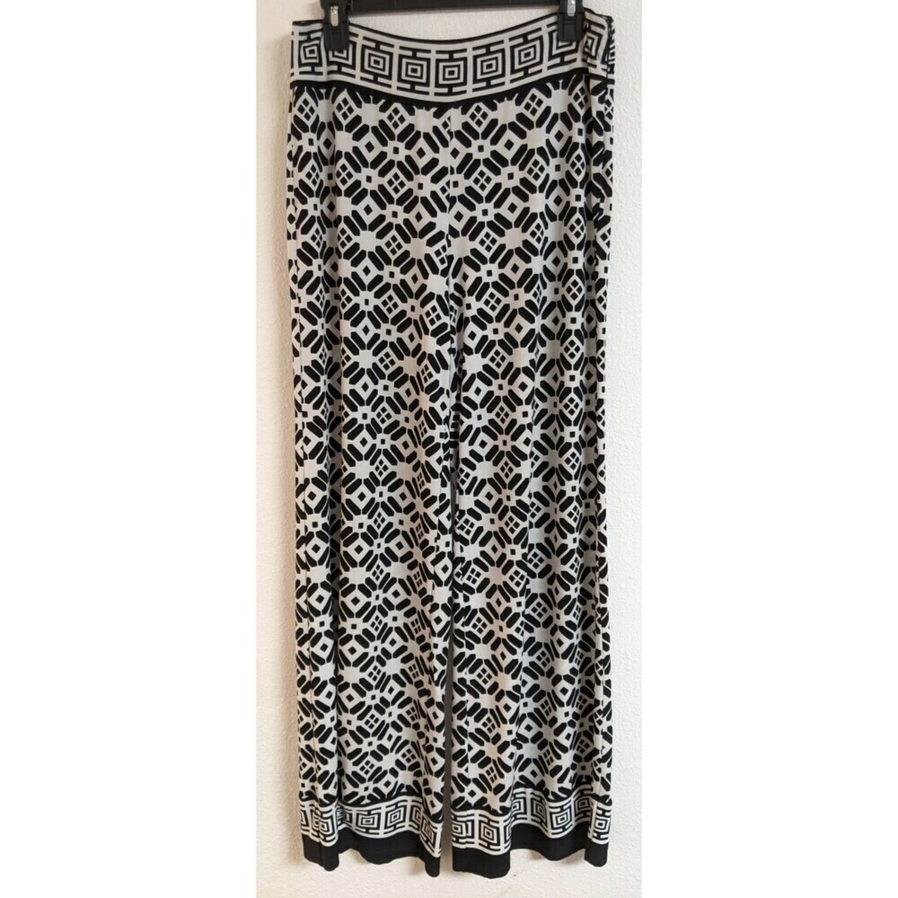 Women's BOSTON PROPER Black/White Geo Print Wide Leg Side Zip BoHo Pants 12
